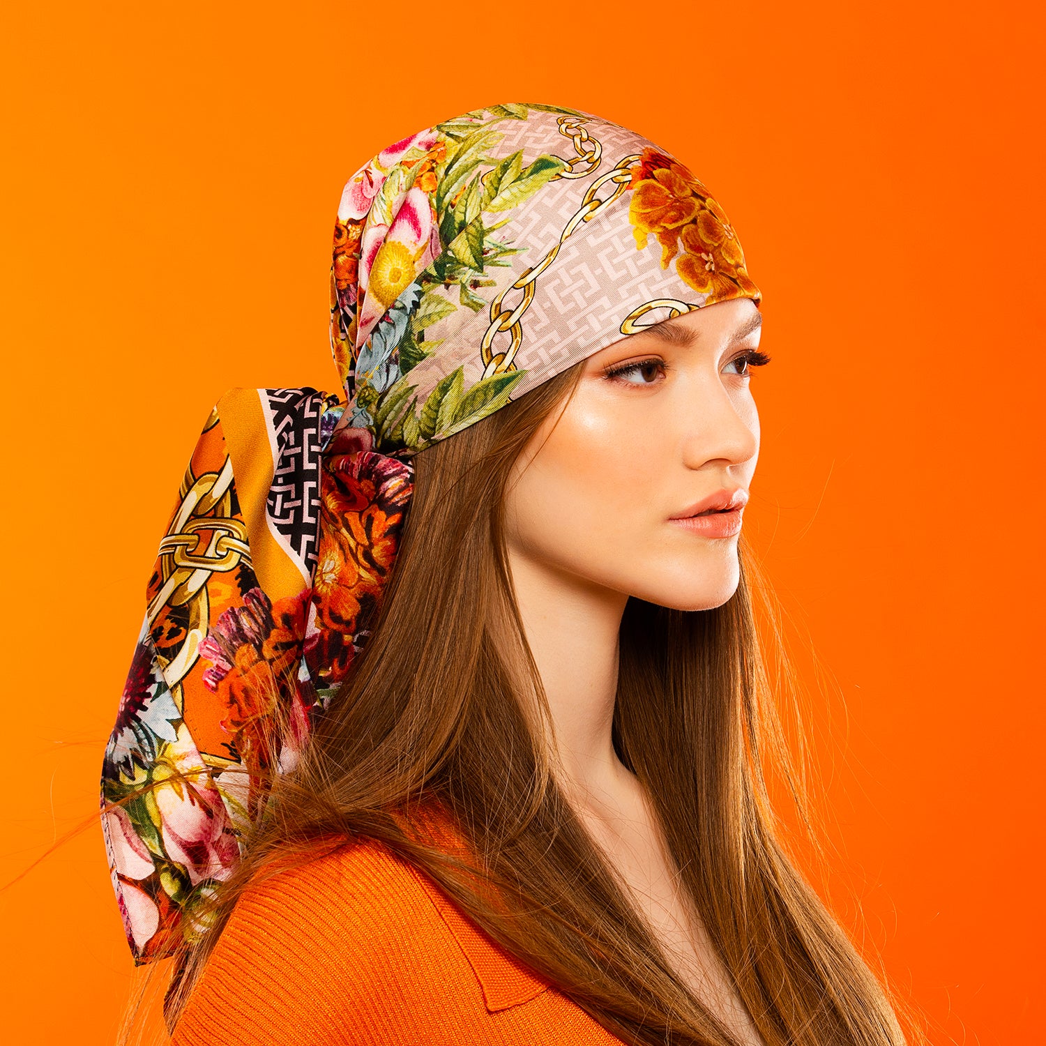 Floral spring silk scarf