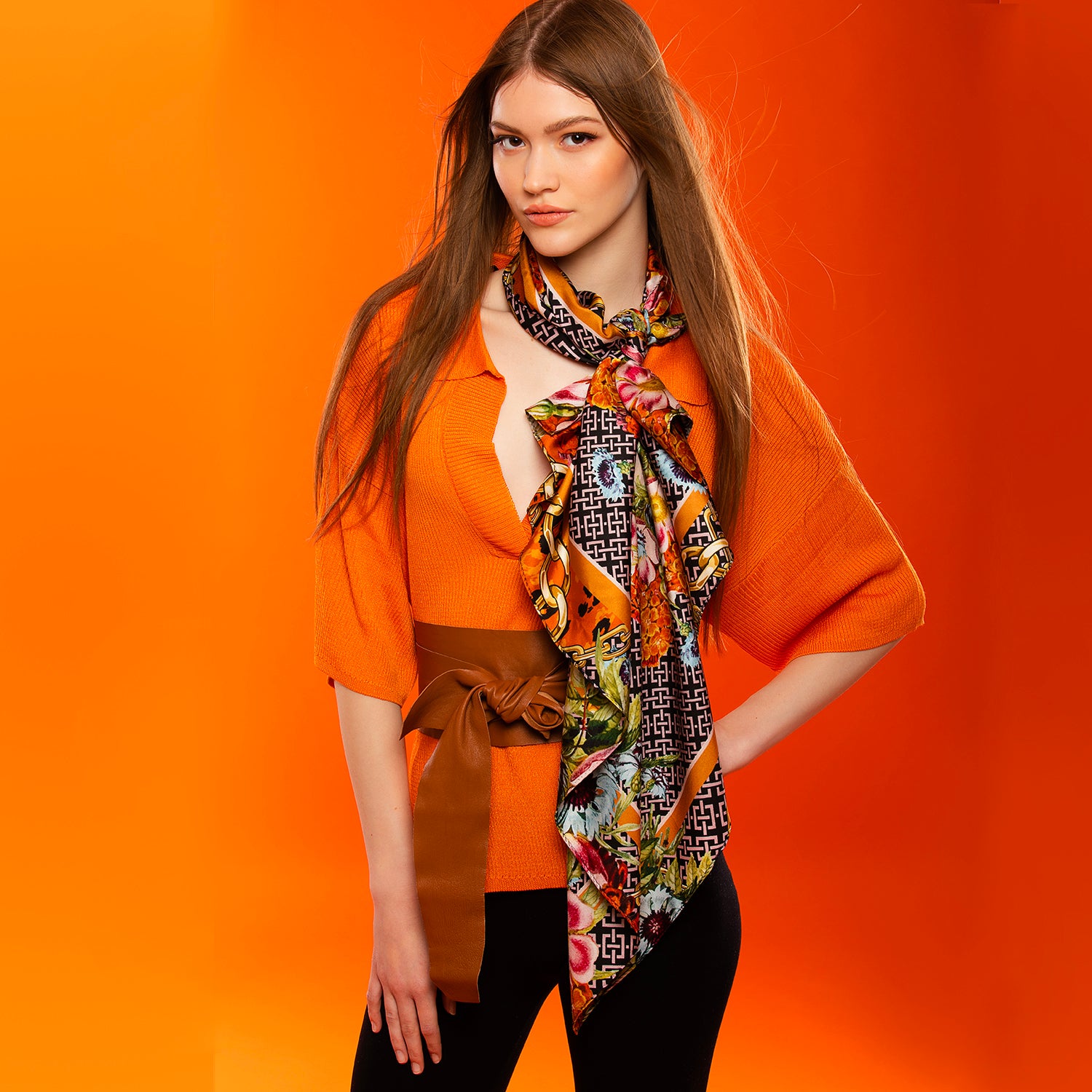 Floral spring silk scarf