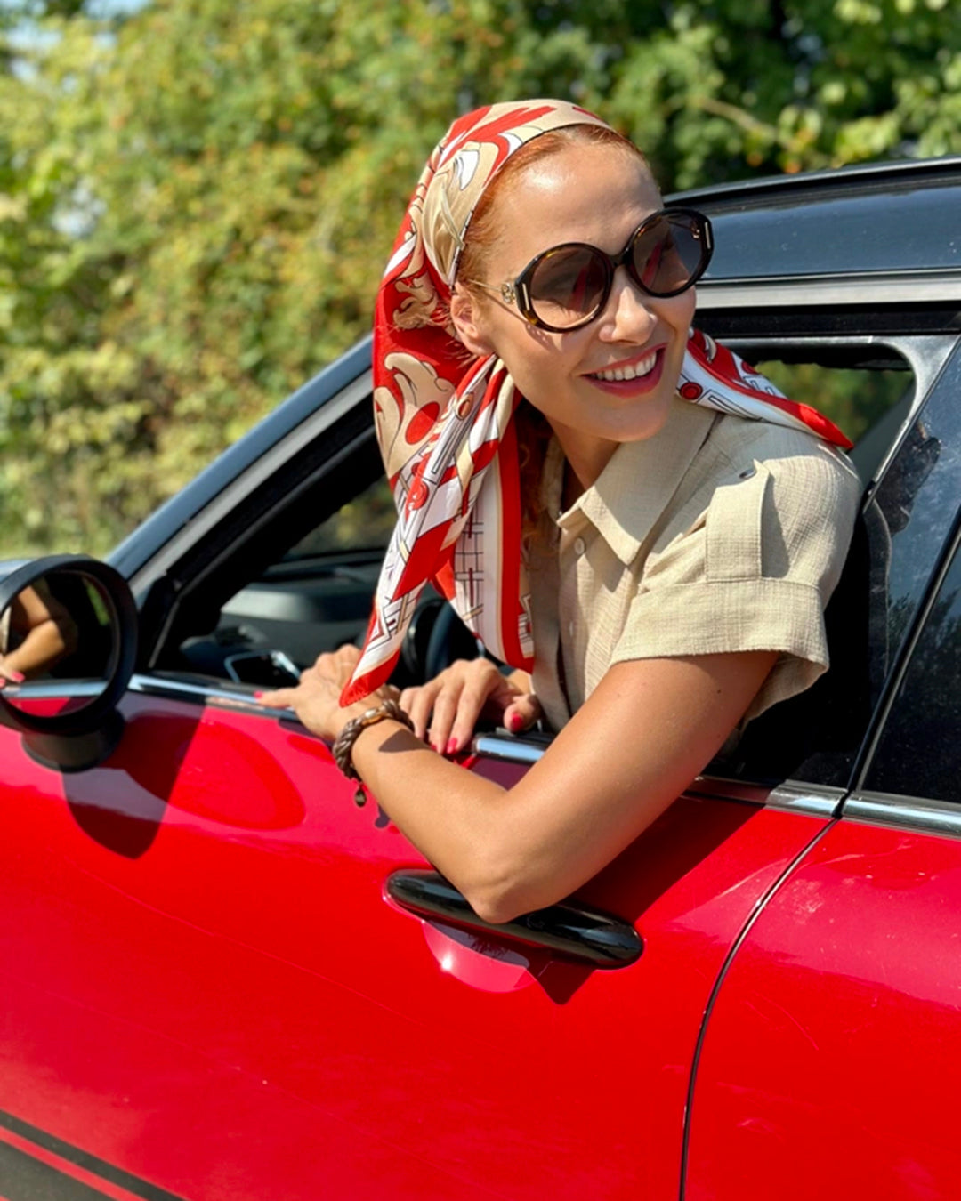 Geometry red spring silk scarf