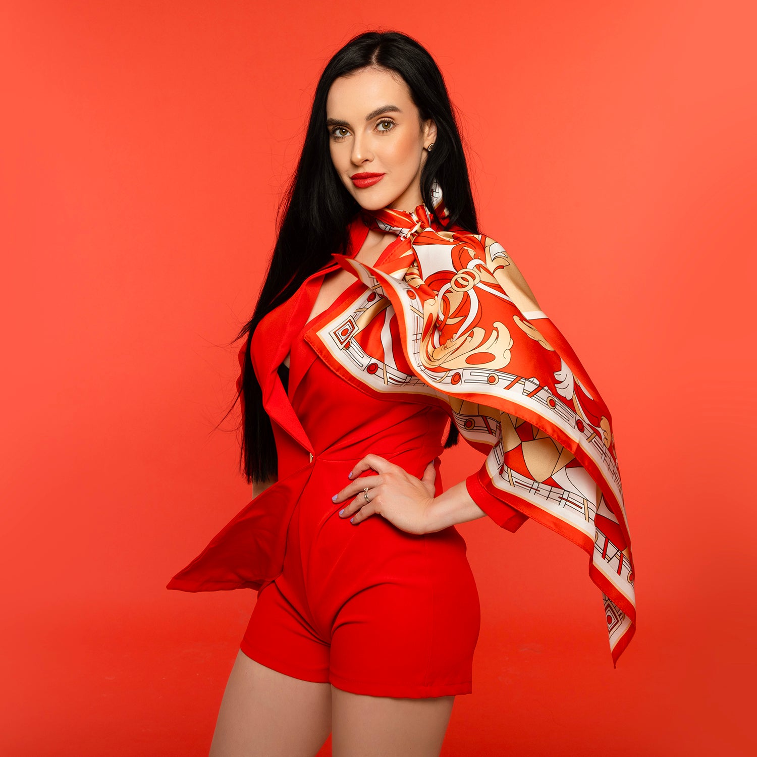 Geometry red spring silk scarf