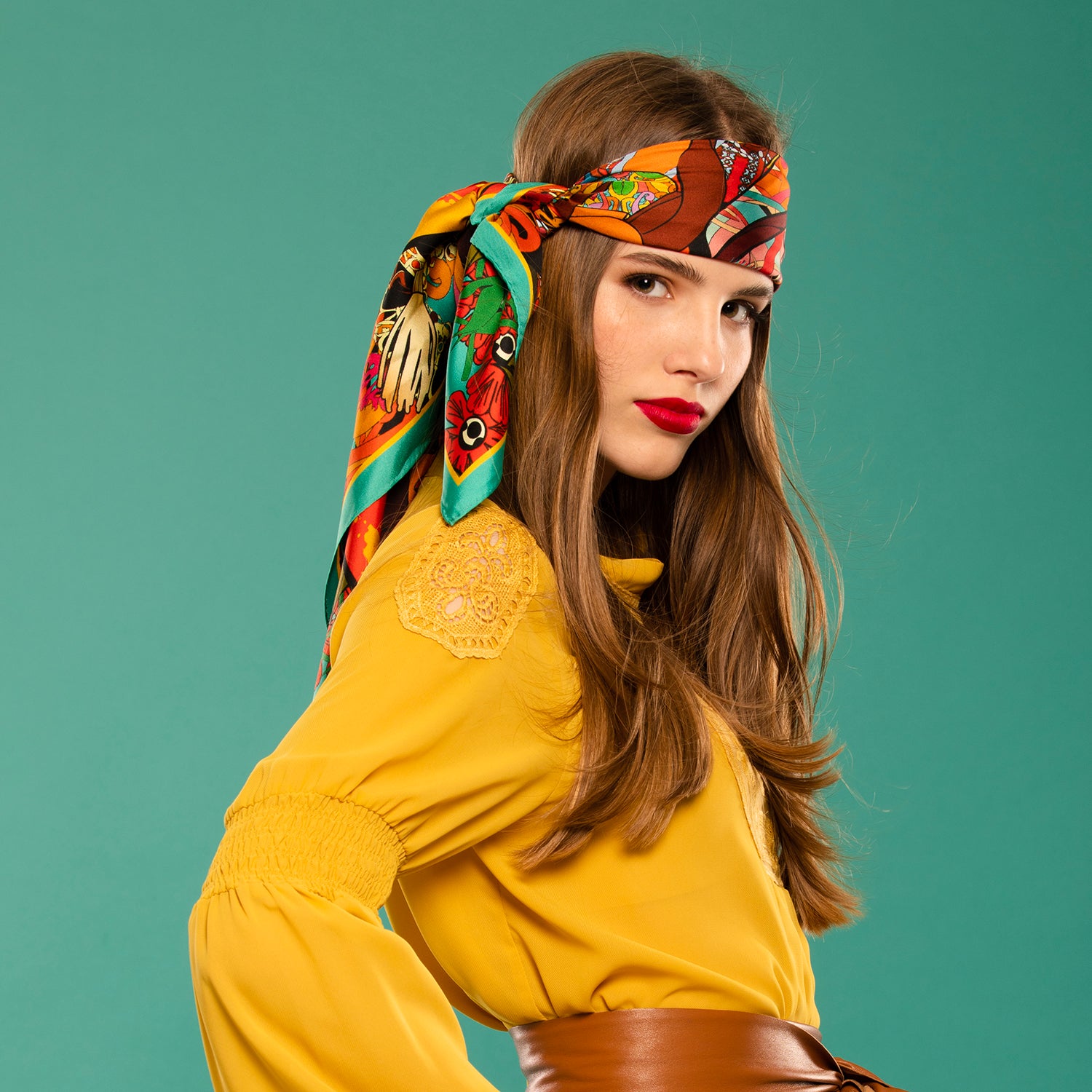 Hippie autumn silk scarf