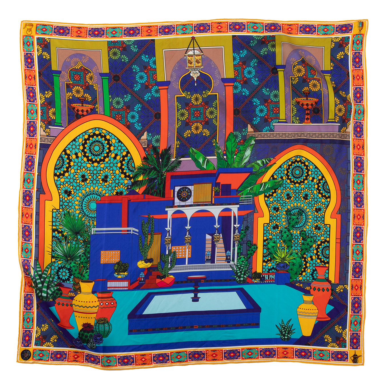 Silk scarf with a Moroccan gardens motif