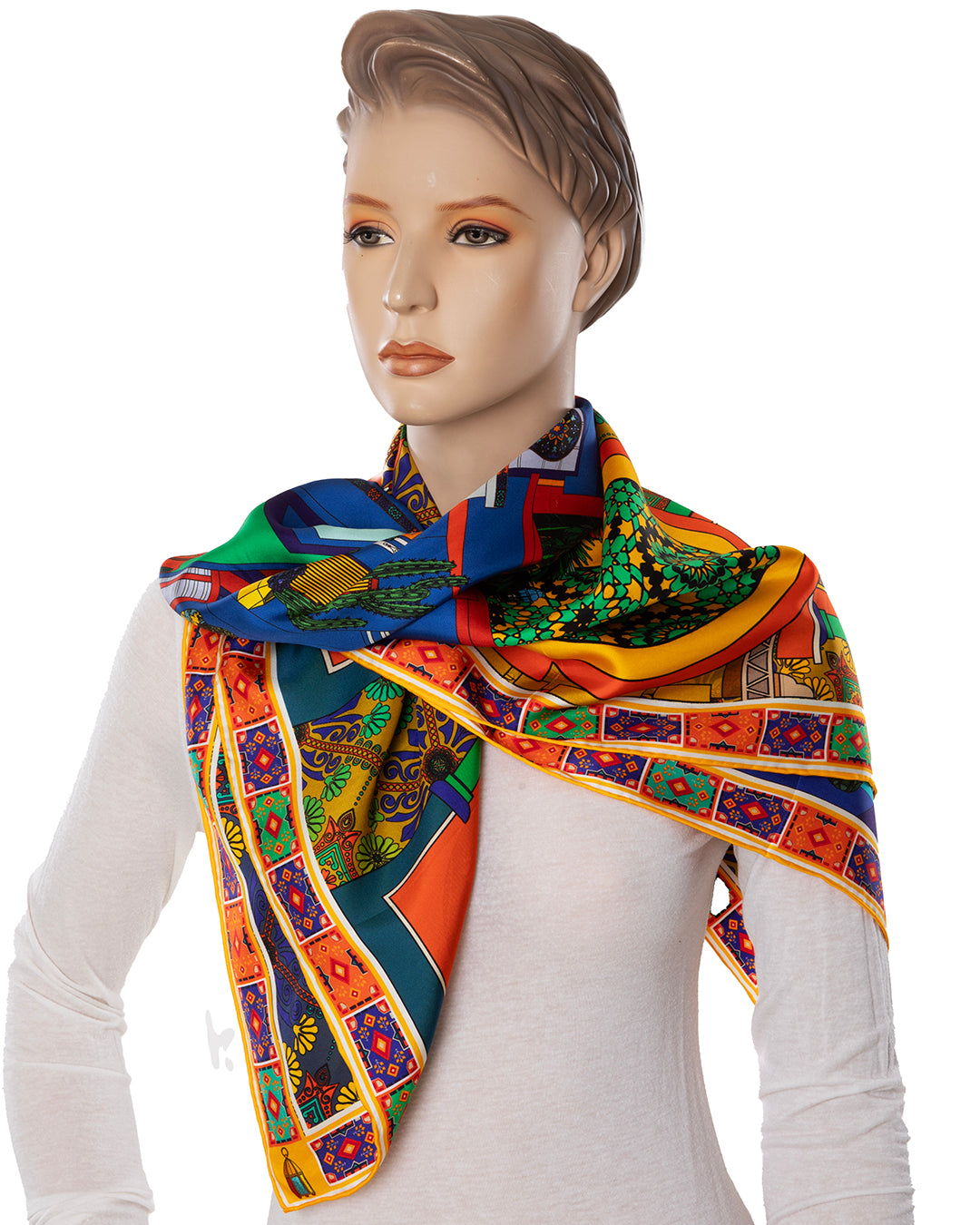 Silk scarf gently draped over the shoulders