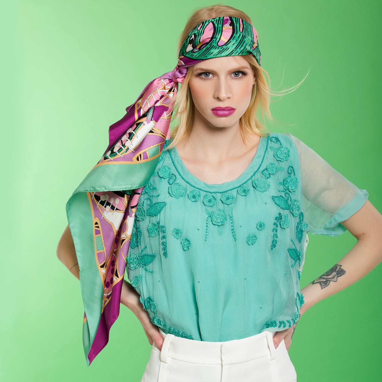Tartan Jungle silk scarf