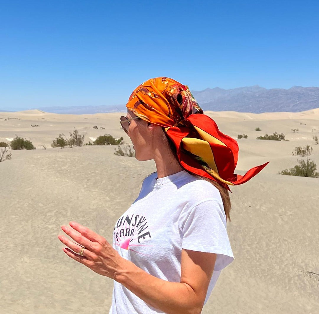 Michaela Č. wearing a One by One silk scarf