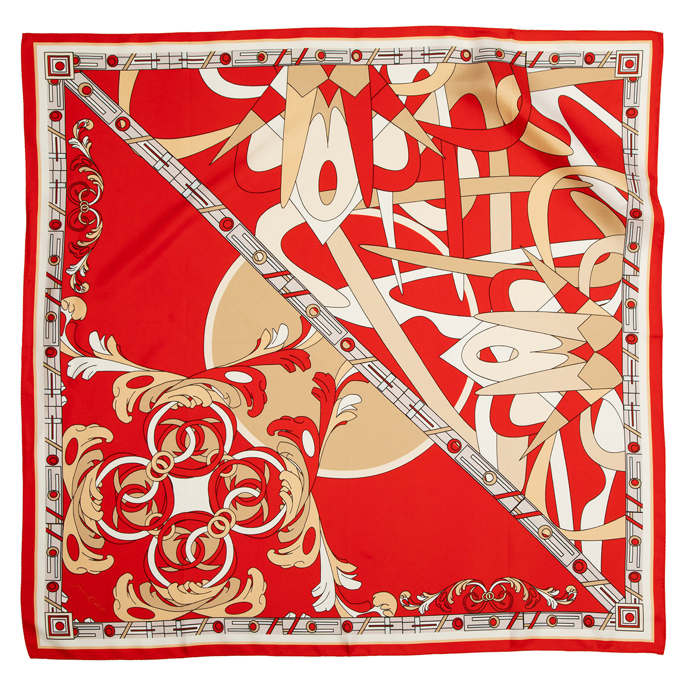 Geometry red spring silk scarf